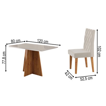 Mesa de Jantar 4 Lugares Antonella com Vidro Mel/Off White/Veludo Pastel - Viero Móveis