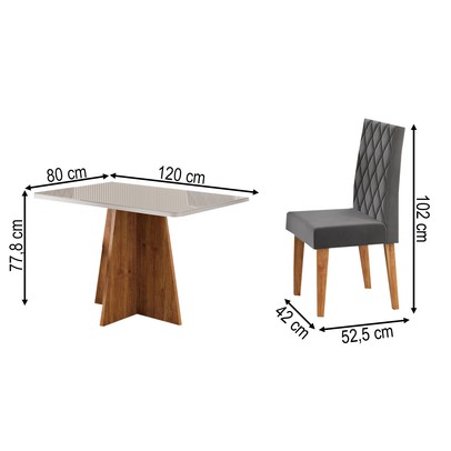 Mesa de Jantar 4 Lugares Antonella com Vidro Mel/Off White/Veludo Cinza - Viero Móveis