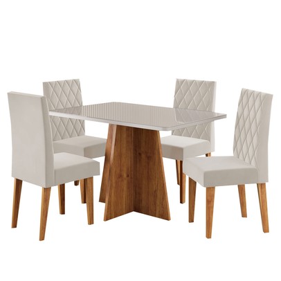 Mesa de Jantar 4 Lugares Antonella Mel/Blonde/Veludo Pastel - Viero Móveis