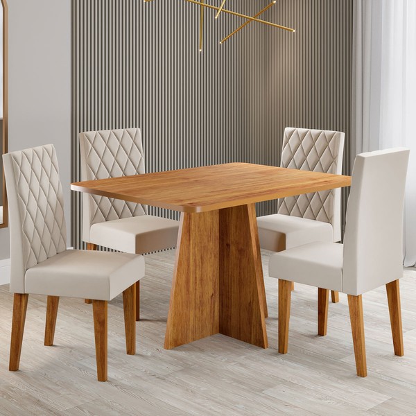 Mesa de Jantar 4 Lugares Antonella Mel/Veludo Pastel - Viero Móveis