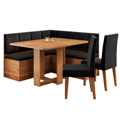 Canto Alemão Victor com 2 Cadeiras Mel/Veludo Preto - Viero Móveis