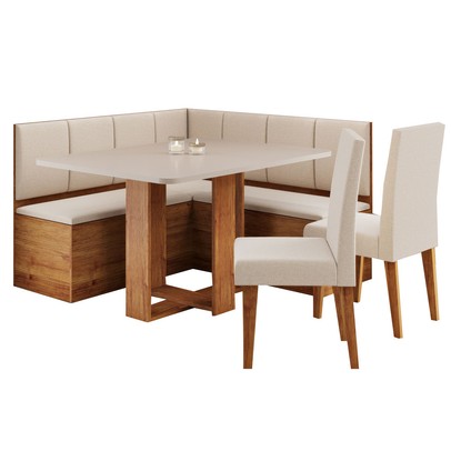 Canto Alemão Victor com 2 Cadeiras Mel/Blonde/Linho Bronze - Viero Móveis