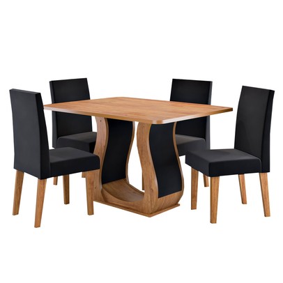 Mesa de Jantar 4 Lugares Amarena Mel/Veludo Preto - Viero Móveis