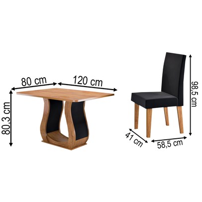 Mesa de Jantar 4 Lugares Amarena Mel/Veludo Preto - Viero Móveis