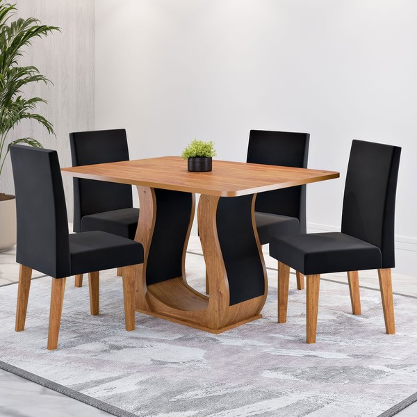 Mesa de Jantar 4 Lugares Amarena Mel/Veludo Preto - Viero Móveis
