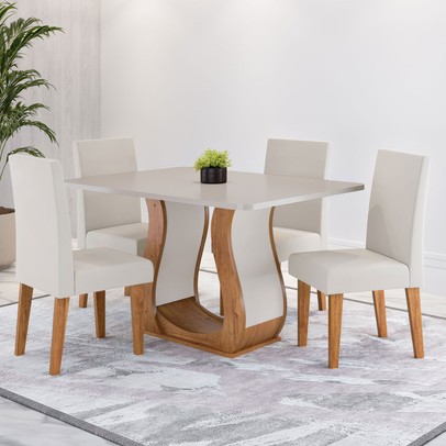 Mesa de Jantar 4 Lugares Amarena Mel/Blonde/Veludo Pastel - Viero Móveis