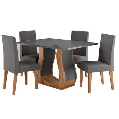 Mesa de Jantar 4 Lugares Amarena Mel/Cinza/Veludo Cinza - Viero Móveis