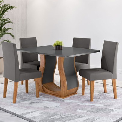 Mesa de Jantar 4 Lugares Amarena Mel/Cinza/Veludo Cinza - Viero Móveis