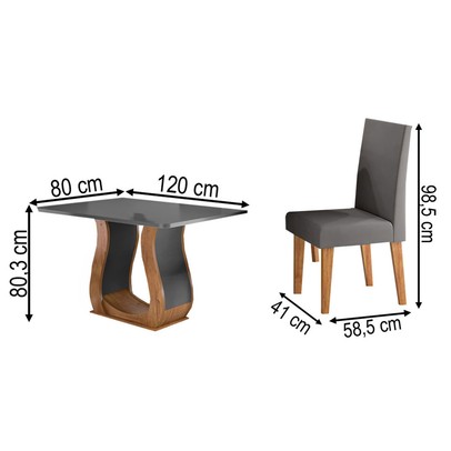 Mesa de Jantar 4 Lugares Amarena Mel/Cinza/Veludo Cinza - Viero Móveis