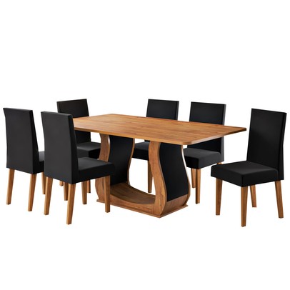 Mesa de Jantar 6 Lugares Amarena Mel/Veludo Preto - Viero Móveis