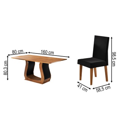 Mesa de Jantar 6 Lugares Amarena Mel/Veludo Preto - Viero Móveis