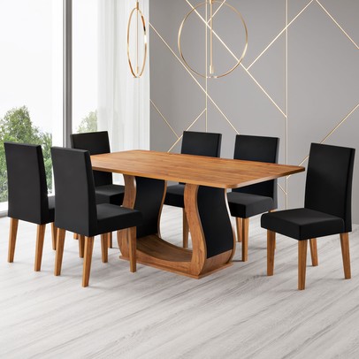 Mesa de Jantar 6 Lugares Amarena Mel/Veludo Preto - Viero Móveis