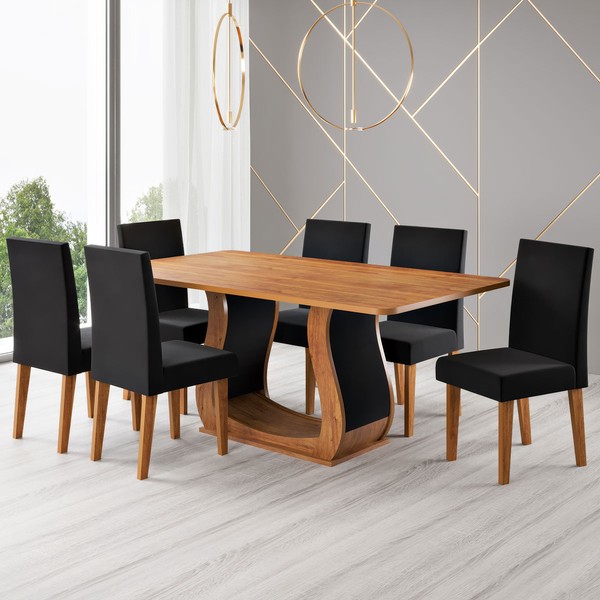 Mesa de Jantar 6 Lugares Amarena Mel/Veludo Preto - Viero Móveis