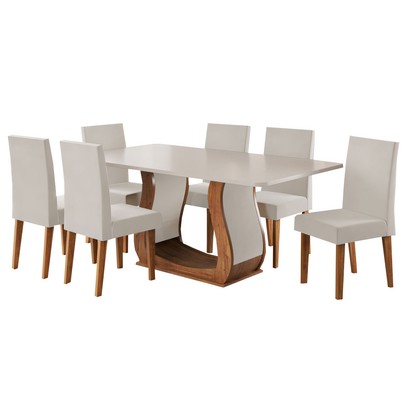 Mesa de Jantar 6 Lugares Amarena Mel/Blonde/Veludo Pastel - Viero Móveis