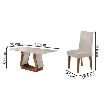 Mesa de Jantar 6 Lugares Amarena Mel/Blonde/Veludo Pastel - Viero Móveis