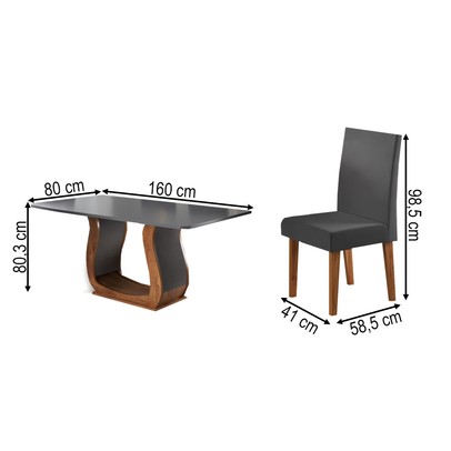 Mesa de Jantar 6 Lugares Amarena Mel/Cinza/Veludo Cinza - Viero Móveis