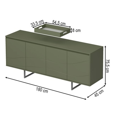 Balcão Buffet Serra do Mar 4 Portas 3 Prateleiras com Bandeja Menta - Artely Móveis