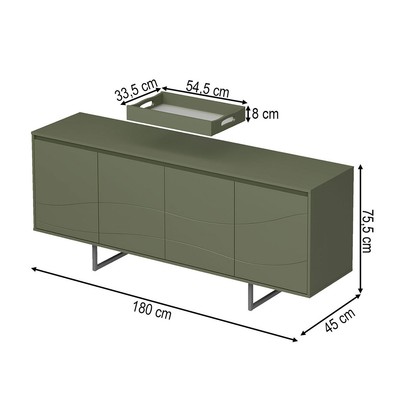 Balcão Buffet Serra do Mar 4 Portas 3 Prateleiras com Bandeja Menta - Artely Móveis