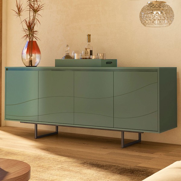 Balcão Buffet Serra do Mar 4 Portas 3 Prateleiras com Bandeja Menta - Artely Móveis