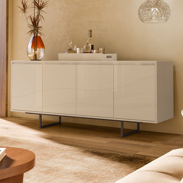 Balcão Buffet Serra do Mar 4 Portas 3 Prateleiras com Bandeja Off White - Artely Móveis