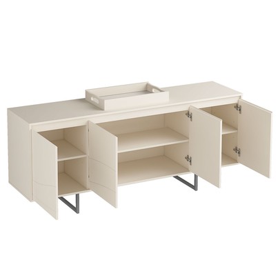 Balcão Buffet Serra do Mar 4 Portas 3 Prateleiras com Bandeja Off White - Artely Móveis