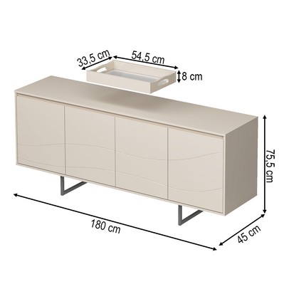 Balcão Buffet Serra do Mar 4 Portas 3 Prateleiras com Bandeja Off White - Artely Móveis