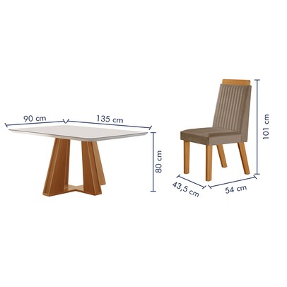 Mesa de Jantar 4 Lugares Madri com Vidro Castanho/Cinamomo/Suede Capuccino - Lj Móveis