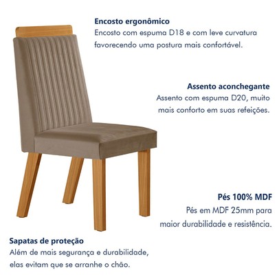 Mesa de Jantar 4 Lugares Madri com Vidro Castanho/Cinamomo/Suede Capuccino - Lj Móveis
