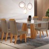 Mesa de Jantar 4 Lugares Madri com Vidro Castanho/Cinamomo/Suede Capuccino - Lj Móveis