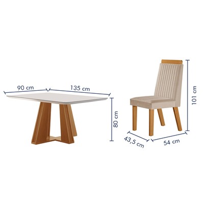 Mesa de Jantar 4 Lugares Madri com Vidro Castanho/Cinamomo/Suede Creme - Lj Móveis