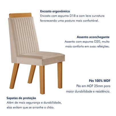 Mesa de Jantar 4 Lugares Madri com Vidro Castanho/Cinamomo/Suede Creme - Lj Móveis