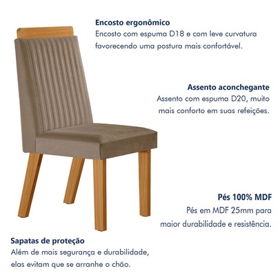 Mesa de Jantar 4 Lugares Lottus com Vidro Castanho/Cinamomo/Suede Capuccino - Lj Móveis
