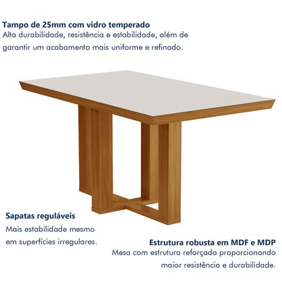 Mesa de Jantar 4 Lugares Lottus com Vidro Castanho/Cinamomo/Suede Capuccino - Lj Móveis