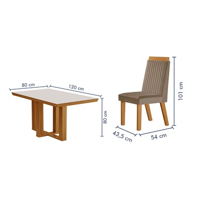 Mesa de Jantar 4 Lugares Lottus com Vidro Castanho/Cinamomo/Suede Capuccino - Lj Móveis