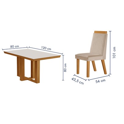 Mesa de Jantar 4 Lugares Lottus com Vidro Castanho/Cinamomo/Suede Creme - Lj Móveis