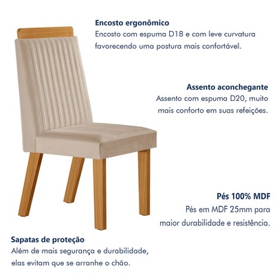 Mesa de Jantar 4 Lugares Lottus com Vidro Castanho/Cinamomo/Suede Creme - Lj Móveis