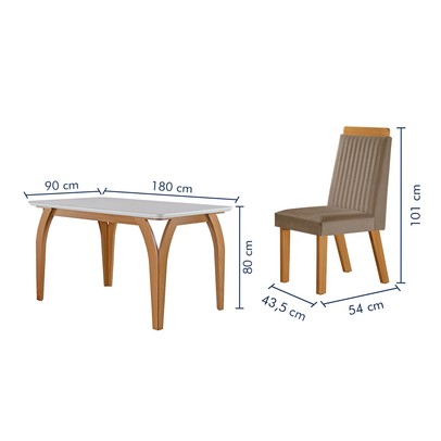 Mesa de Jantar 4 Lugares Agata com Vidro Castanho/Cinamomo/Suede Capuccino - Lj Móveis