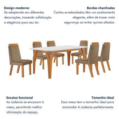 Mesa de Jantar 4 Lugares Agata com Vidro Castanho/Cinamomo/Suede Capuccino - Lj Móveis