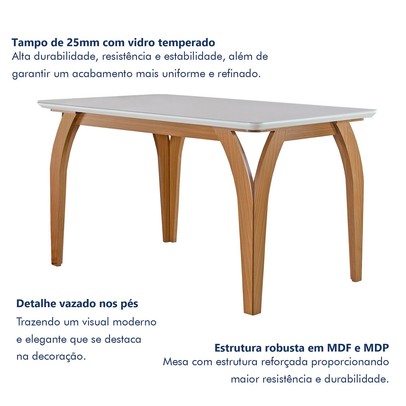 Mesa de Jantar 4 Lugares Agata com Vidro Castanho/Cinamomo/Suede Capuccino - Lj Móveis