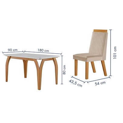 Mesa de Jantar 4 Lugares Agata com Vidro Castanho/Cinamomo/Suede Creme - Lj Móveis