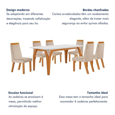Mesa de Jantar 4 Lugares Agata com Vidro Castanho/Cinamomo/Suede Creme - Lj Móveis