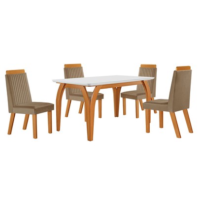 Mesa de Jantar 4 Lugares Agata com Vidro Castanho/Cinamomo/Suede Capuccino 17386 - Lj Móveis