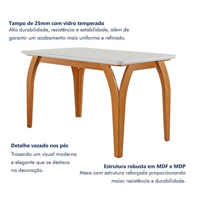 Mesa de Jantar 4 Lugares Agata com Vidro Castanho/Cinamomo/Suede Capuccino 17386 - Lj Móveis
