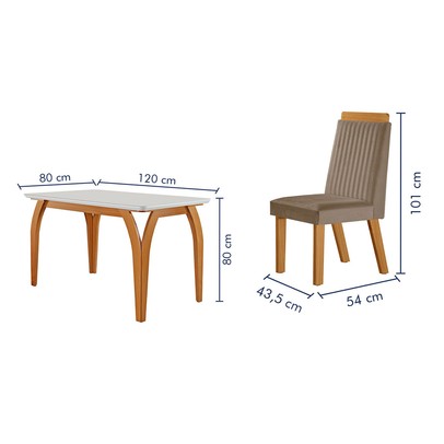 Mesa de Jantar 4 Lugares Agata com Vidro Castanho/Cinamomo/Suede Capuccino 17386 - Lj Móveis