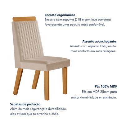 Mesa de Jantar 4 Lugares Agata com Vidro Castanho/Cinamomo/Suede Creme 17386 - Lj Móveis
