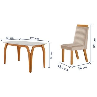 Mesa de Jantar 4 Lugares Agata com Vidro Castanho/Cinamomo/Suede Creme 17386 - Lj Móveis