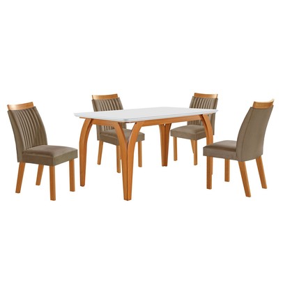 Mesa de Jantar 4 Lugares Agata com Vidro Castanho/Cinamomo/Suede Capuccino 17367 - Lj Móveis