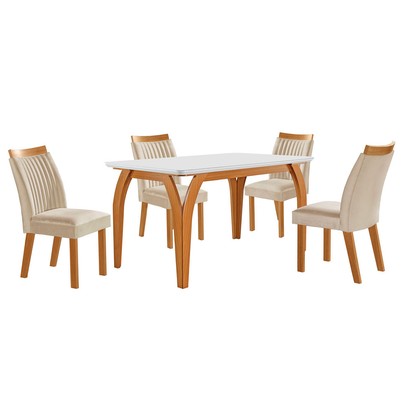 Mesa de Jantar 4 Lugares Agata com Vidro Castanho/Cinamomo/Suede Creme 17367 - Lj Móveis