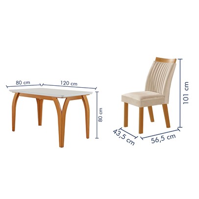 Mesa de Jantar 4 Lugares Agata com Vidro Castanho/Cinamomo/Suede Creme 17367 - Lj Móveis