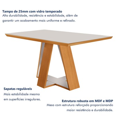 Mesa de Jantar 4 Lugares Viena com Vidro Castanho/Cinamomo/Suede Capuccino - Lj Móveis
